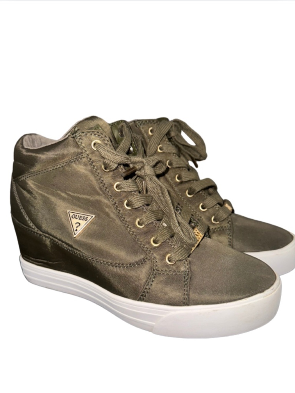 GUESS Olive Green Wedge High-Top Sneakers with White Soles